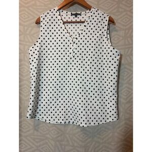 Adrianna Papell White &‎ Black Polka Dot Sleeveless Blouse V-Neck Top - Women's